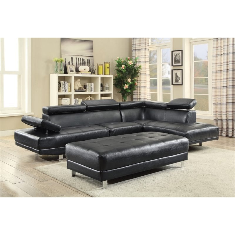 Pemberly Row Modern / Contemporary Faux Leather Sectional in Black