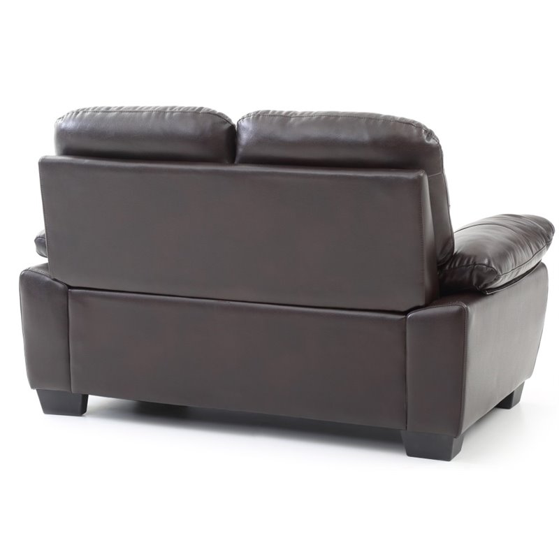 Pemberly Row Contemporary Faux Leather Loveseat in Dark Brown