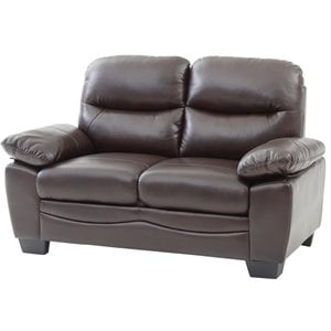 Pemberly Row Contemporary Faux Leather Loveseat in Dark Brown