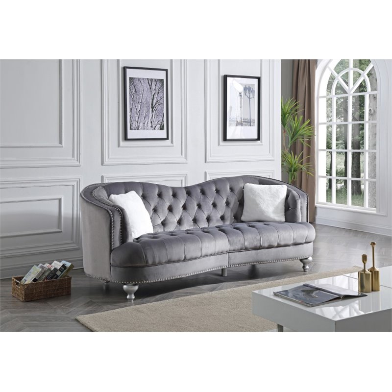 Pemberly Row Modern / Contemporary Velvet Sofa in Gray Finish