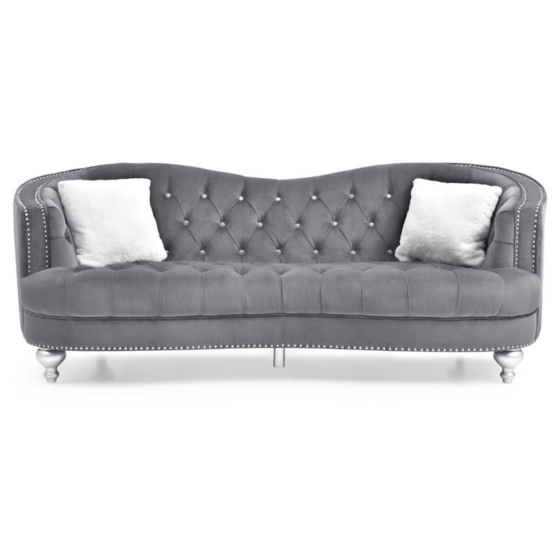 Pemberly Row Modern / Contemporary Velvet Sofa in Gray Finish