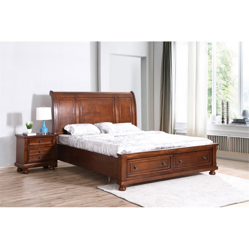 Pemberly Row Modern / Contemporary King Bed in Cherry Finish