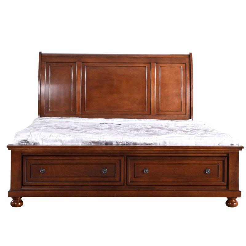 Pemberly Row Modern / Contemporary King Bed in Cherry Finish