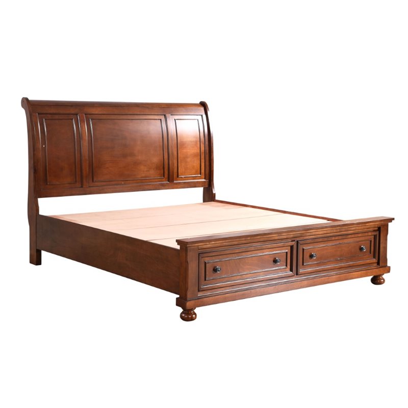 Pemberly Row Modern / Contemporary King Bed in Cherry Finish