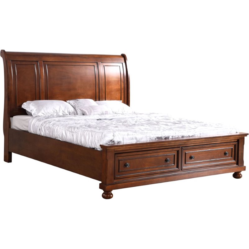 Pemberly Row Modern / Contemporary King Bed in Cherry Finish