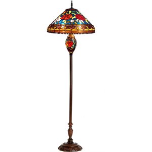 Pemberly Row Tiffany-style 3 Light Roses Double Lit Floor Lamp 18&quot Shade