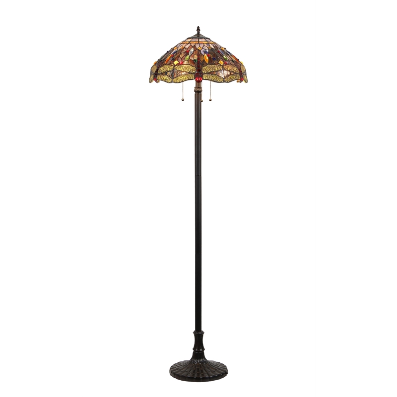 Pemberly Row Tiffany-style 3 Light Dragonfly Floor Lamp 18
