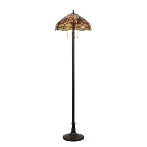 Pemberly Row Tiffany-style 3 Light Dragonfly Floor Lamp 18&quot Shade
