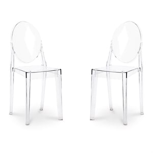 Pemberly Row 18.5&quot Mid-Century Plastic Crystal Dining Chairs in Clear (Set of 2)