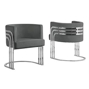 Pemberly Row Dark Gray Velvet Accent Barrel Leisure Chair w/ Silver Chrome Legs