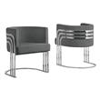 Pemberly Row Dark Gray Velvet Accent Barrel Leisure Chair w/ Silver Chrome Legs