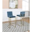 Pemberly Row Barstools w/ Tufted Seats - Teal Blue Velvet (Set of 2)