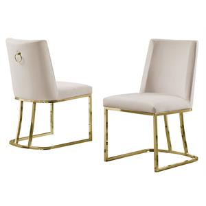 Pemberly Row Double Minimalistic Cream Velvet Side Chairs with Gold Chrome Legs
