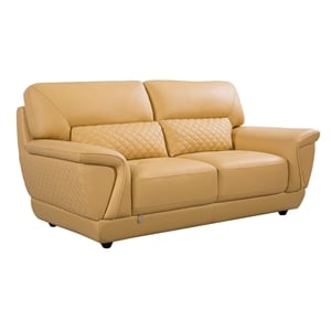 Pemberly Row Modern Yellow Color With Italian Leather Loveseat