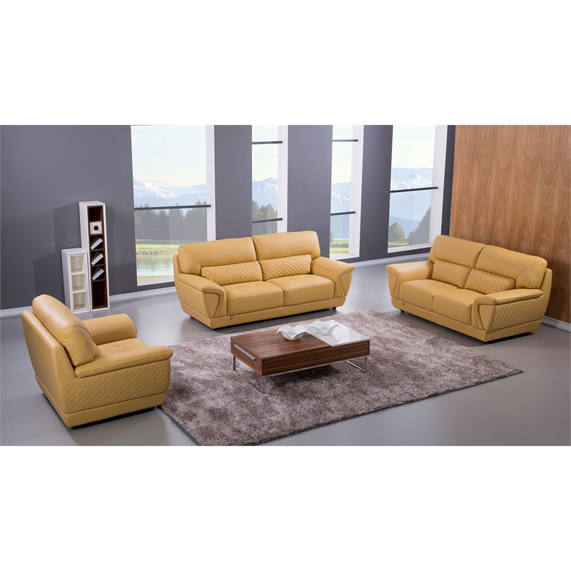 Pemberly Row Contemporary Yellow Color With Italian Leather Sofa