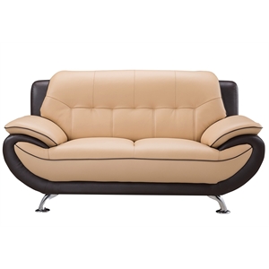 Pemberly Row Yellow and Brown Color With Faux Leather Loveseat