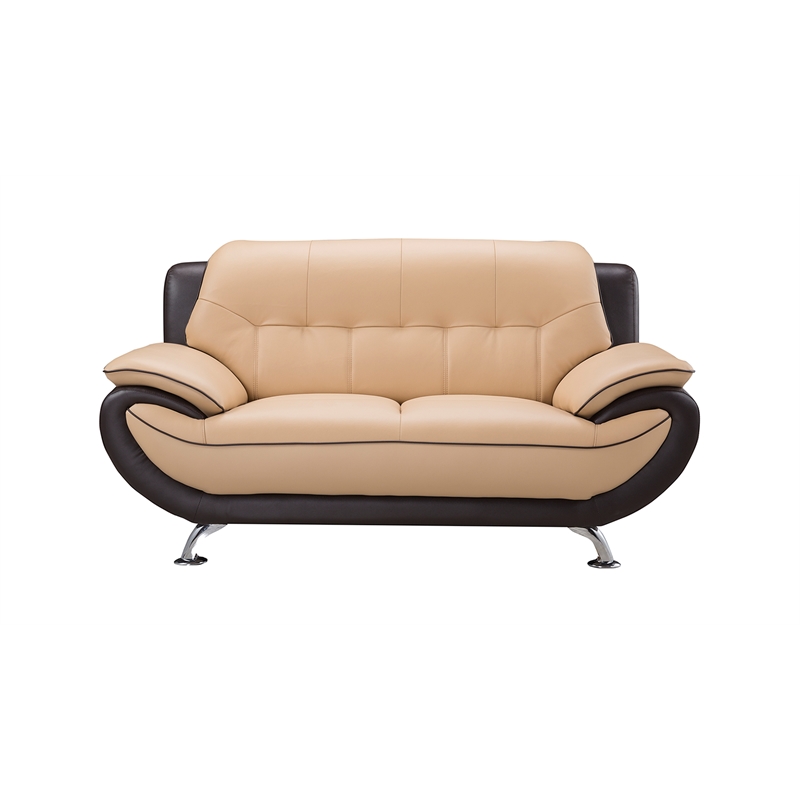 Pemberly Row Yellow and Brown Color With Faux Leather Loveseat