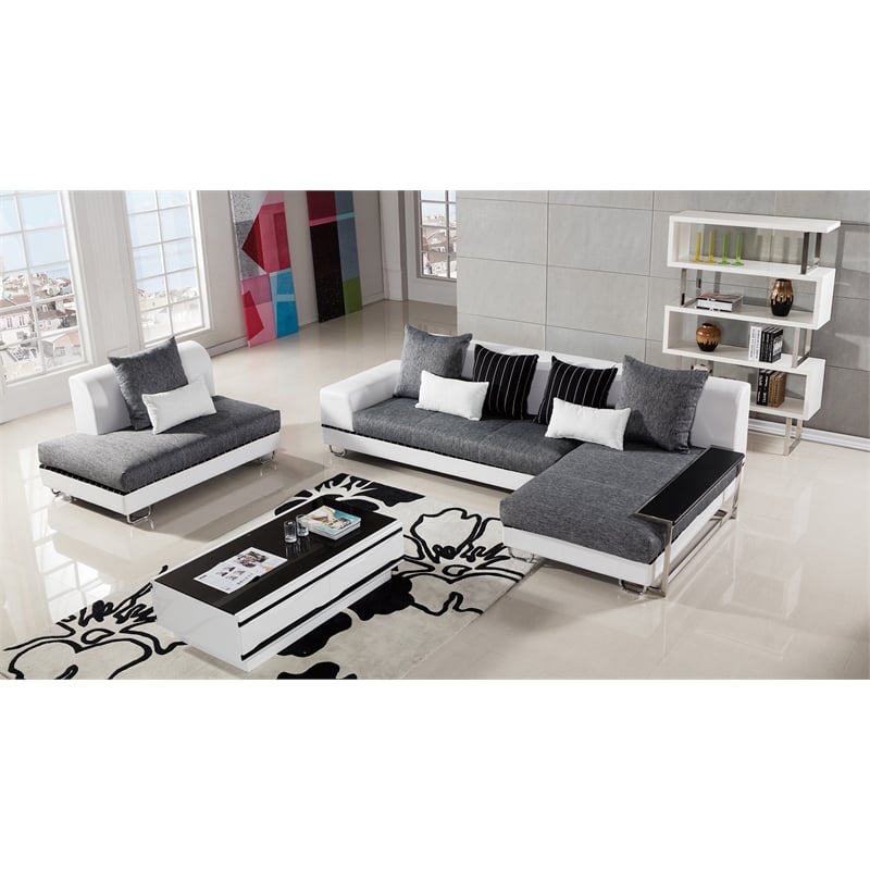 Pemberly Row Gray Color With Fabric Sectional Right Facing Chaise