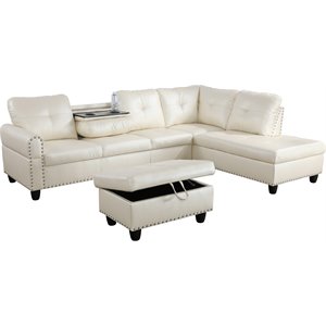 Pemberly Row Right-Facing Sectional & Ottoman in Shiny White
