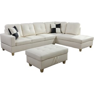 Pemberly Row Modern Right-Facing Sectional & Ottoman in Off White