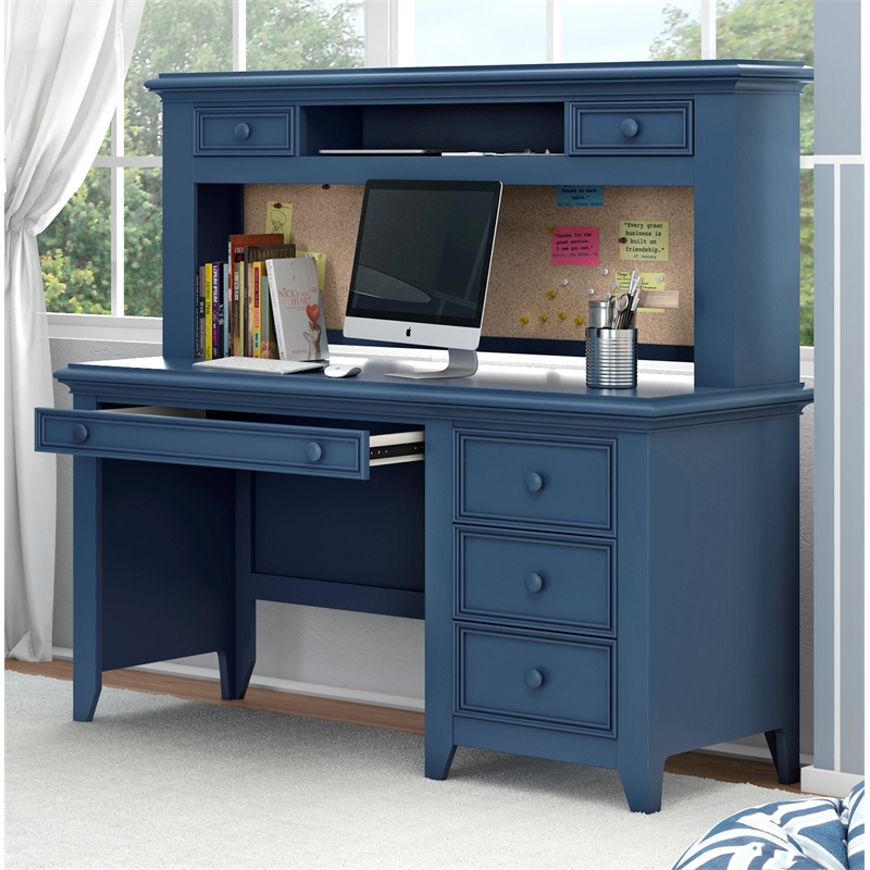 Pemberly Row Modern Engineered Hard Wood Desk in Williamsburg Blue