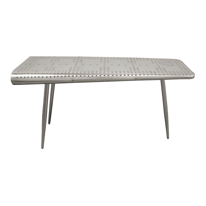 Pemberly Row Console Table w/ Silver Aluminum Cladding and Exposed Steel Screws
