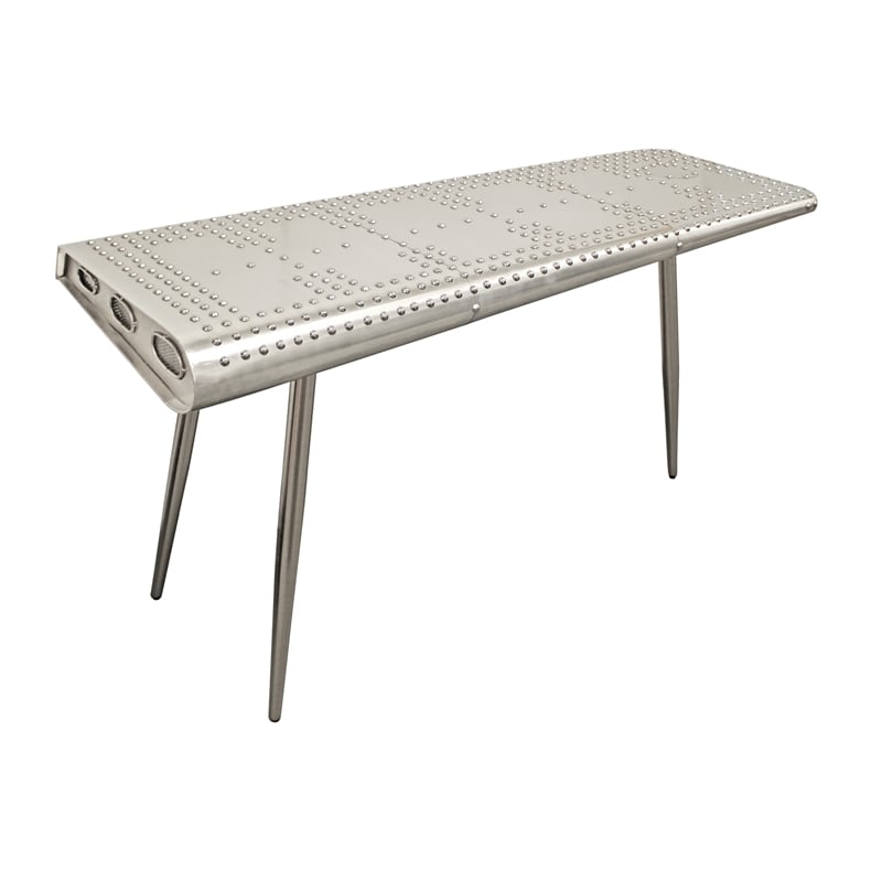 Pemberly Row Console Table w/ Silver Aluminum Cladding and Exposed Steel Screws