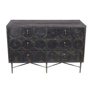 Pemberly Row Solid Wood 6 Door Sideboard on Cast Iron Base in Black