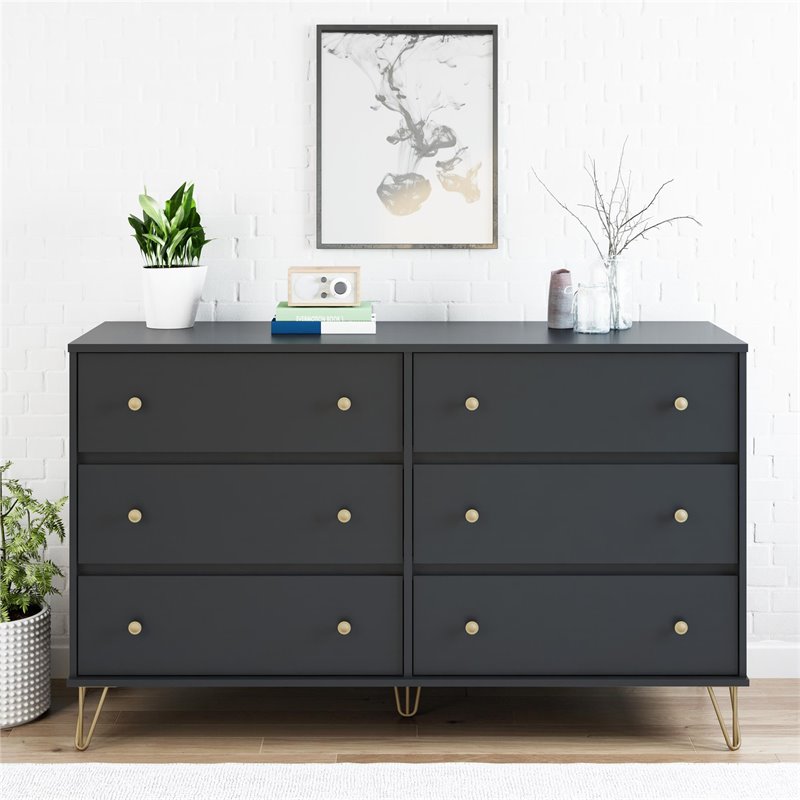 Pemberly Row Modern / Contemporary 6 Drawer Dresser in Black