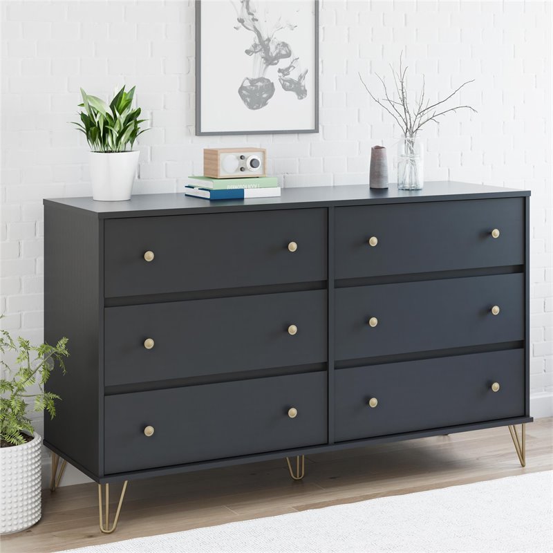 Pemberly Row Modern / Contemporary 6 Drawer Dresser in Black