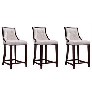 Pemberly Row 26&quot Faux Leather Counter Stool in White (Set of 3)