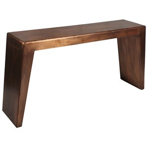Pemberly Row Way Solid Wood Metal Cladded Console Table in Copper