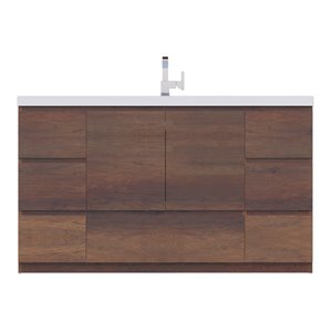Pemberly Row 60&quot Wood Single Freestanding Bathroom Vanity in Rosewood Brown