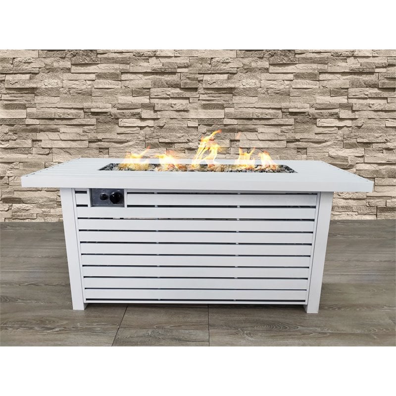 Pemberly Row Metal Propane/Natural Gas Fire Pit Table in White