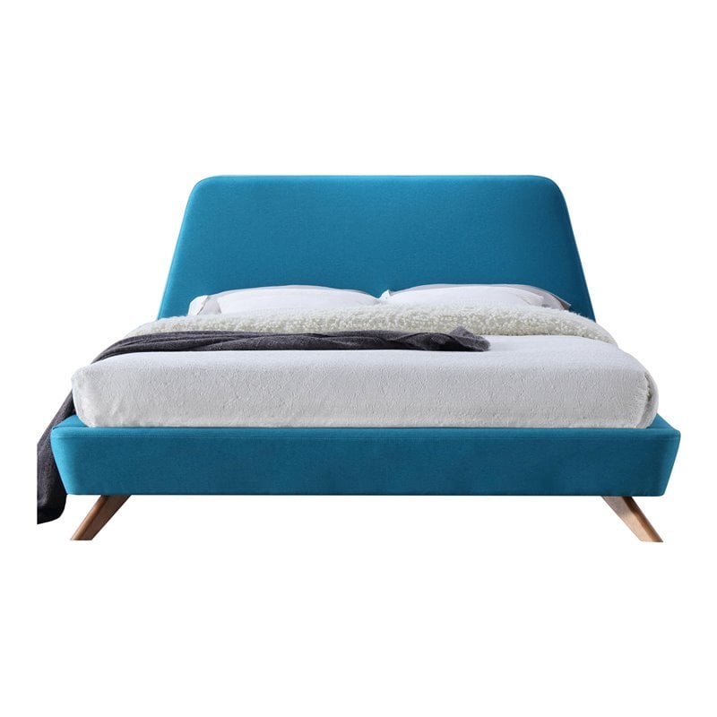 Pemberly Row Wood and Fabric Upholstered Queen Platform Bed in Blue