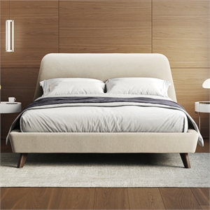 Pemberly Row Wood and Fabric Upholstered Queen Platform Bed in Beige