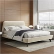 Pemberly Row Wood and Fabric Upholstered Queen Platform Bed in Beige