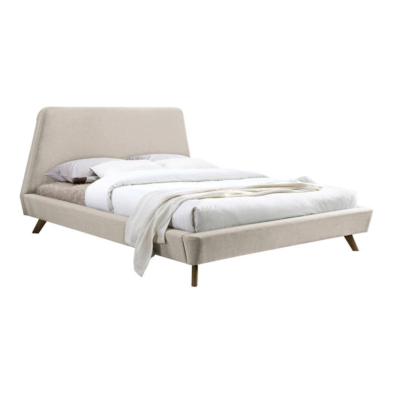Pemberly Row Wood and Fabric Upholstered Queen Platform Bed in Beige
