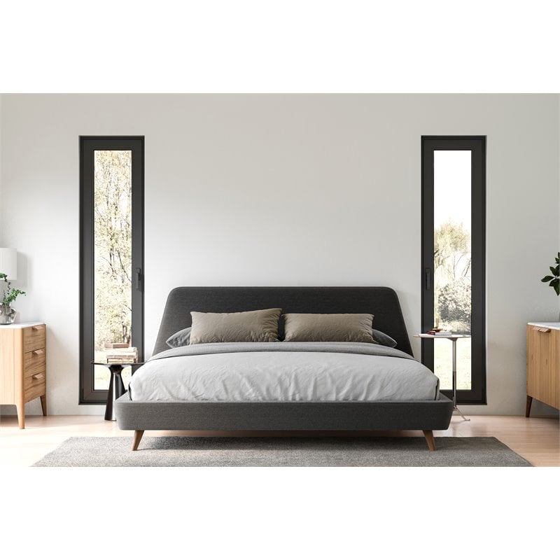 Pemberly Row Wood and Fabric Upholstered King Platform Bed in Dark Gray