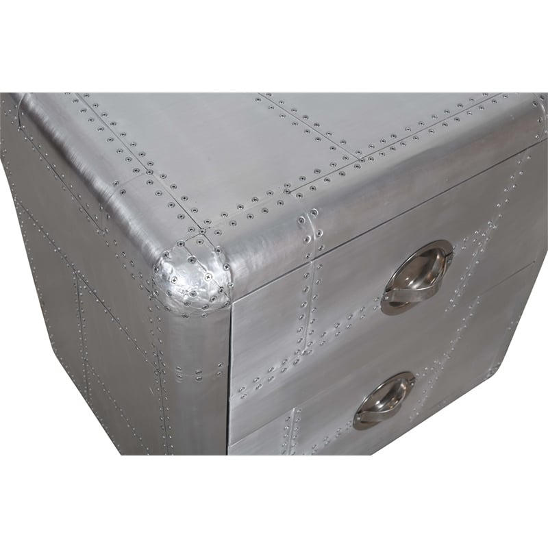 Pemberly Row 2-Drawer Nightstand w/ Silver Aluminum Cladding and Exposed Screws
