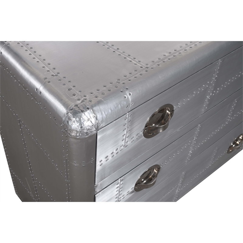 Pemberly Row 3-Drawer Chest w/ Silver Aluminum Cladding and Exposed Steel Screws