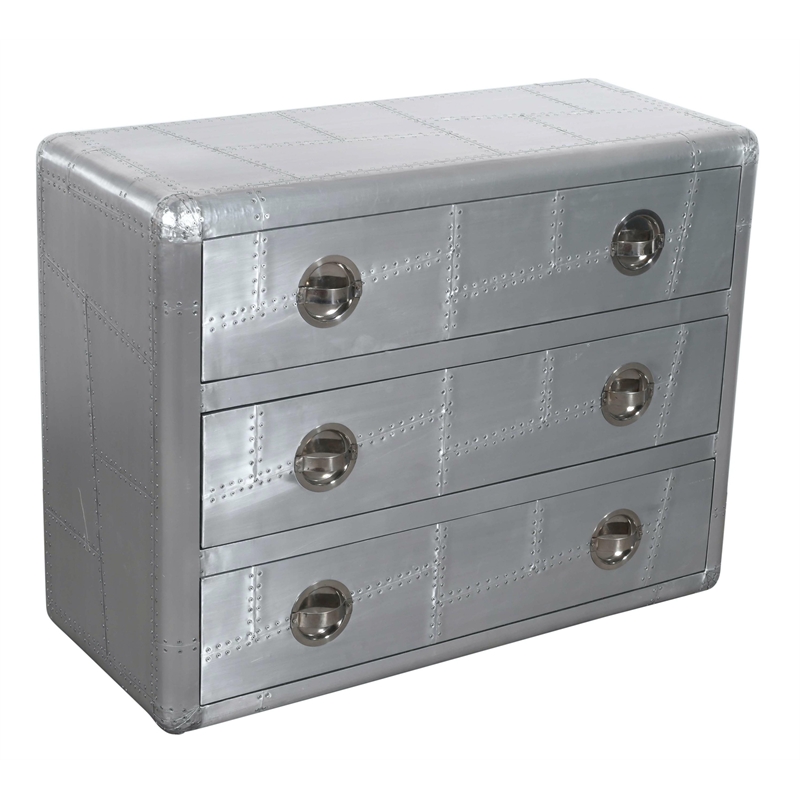 Pemberly Row 3-Drawer Chest w/ Silver Aluminum Cladding and Exposed Steel Screws