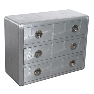 Pemberly Row 3-Drawer Chest w/ Silver Aluminum Cladding and Exposed Steel Screws