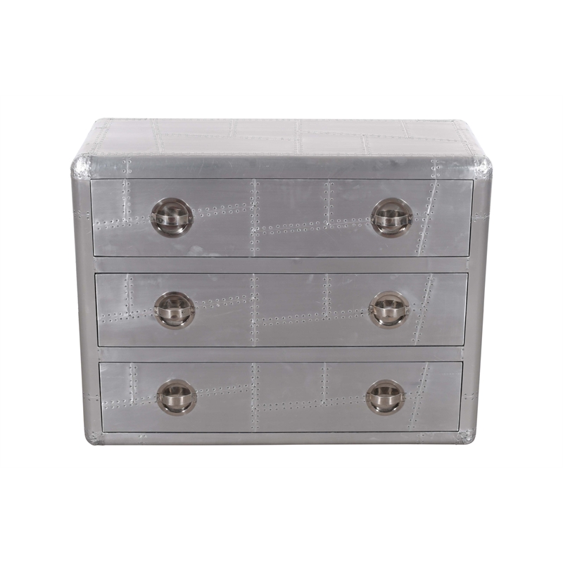 Pemberly Row 3-Drawer Chest w/ Silver Aluminum Cladding and Exposed Steel Screws