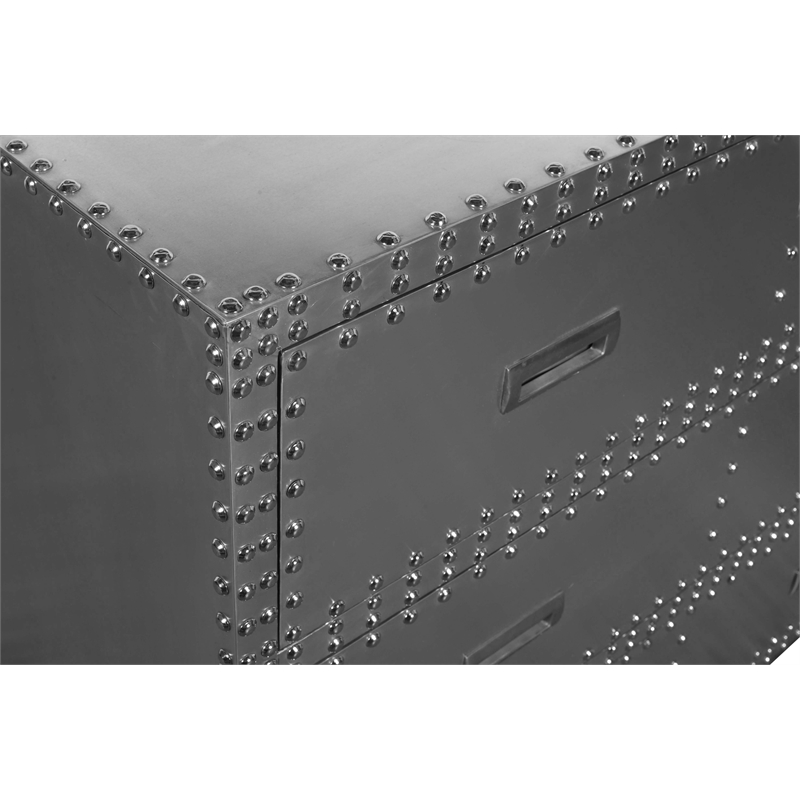 Pemberly Row 3-Drawer Chest w/ Silver Aluminum Cladding and Exposed Steel Studs