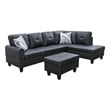Pemberly Row Modern (Black) 3PC Faux Leather Sectional w/ottoman