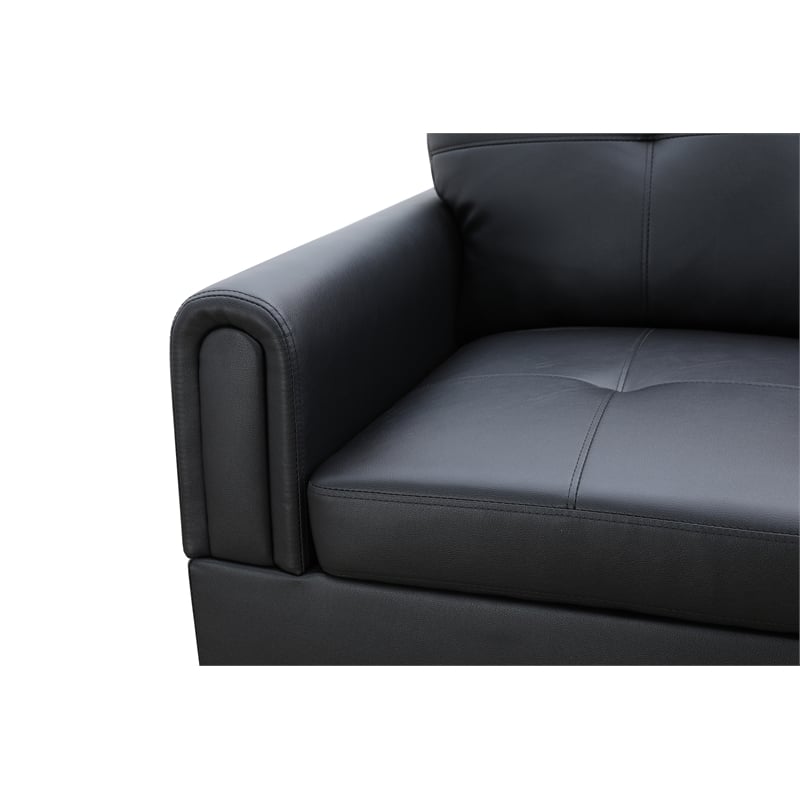 Pemberly Row Modern (Black) 3PC Faux Leather Sectional w/ottoman