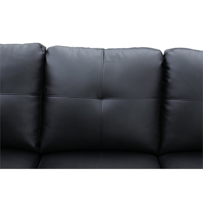 Pemberly Row Modern (Black) 3PC Faux Leather Sectional w/ottoman