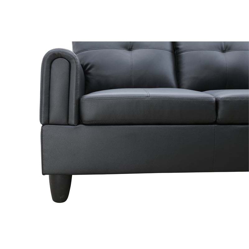 Pemberly Row Modern (Black) 3PC Faux Leather Sectional w/ottoman