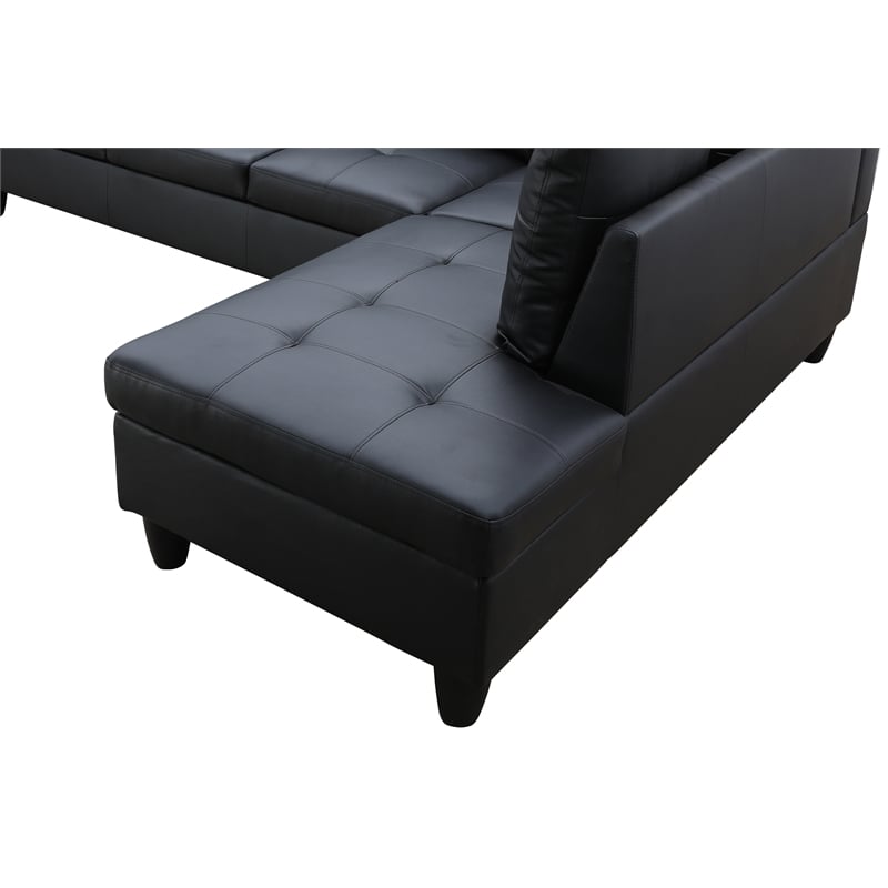 Pemberly Row Modern (Black) 3PC Faux Leather Sectional w/ottoman